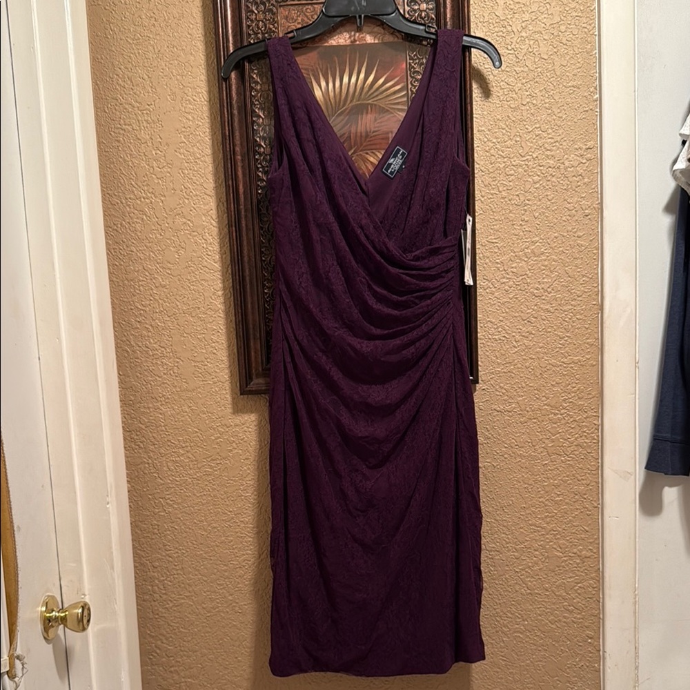 NWT American Living Purple Ruched Wrap Midi Dress. 92% nylon 8% elastane. Size 6